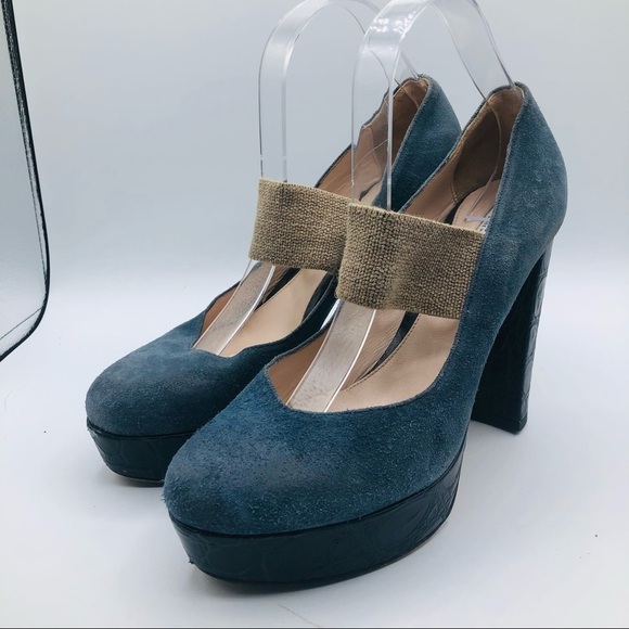 Charles David Womens Vero Cuoio Blue suede Platform Chunky Heels Size 10 - Picture 7 of 11